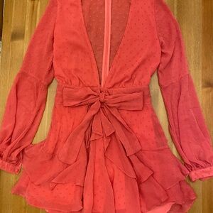 For Love & Lemons Sheer Pink Flamingo Dress